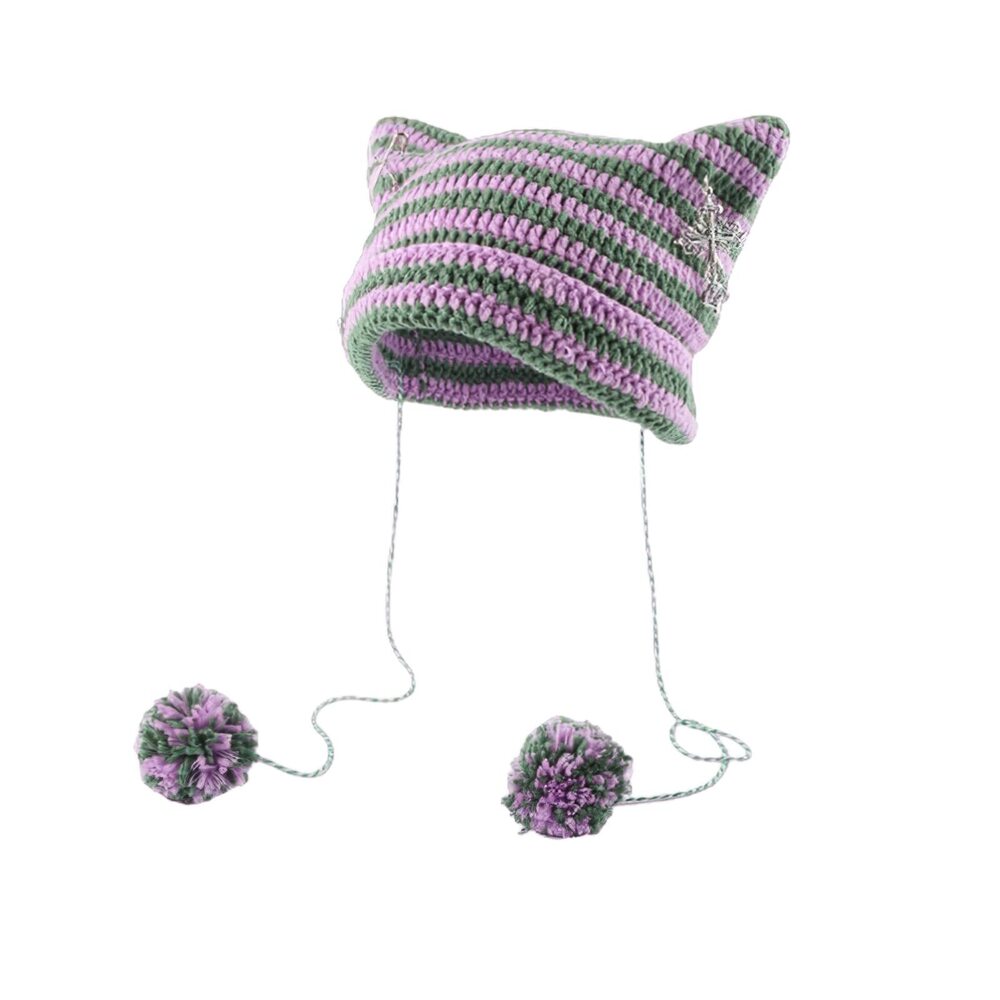 6383 Crochet Hats Vintage Beanies Fox Hat Grunge Goth Beanies Hat Y2K